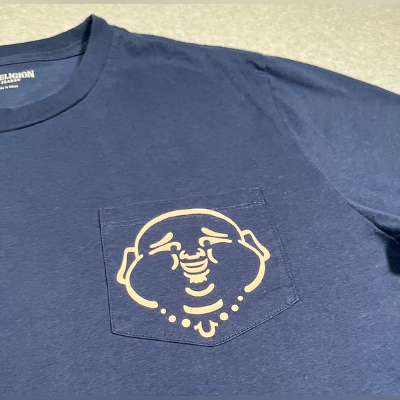 True Religion Horseshoe Pocket T Shirt Navy Blue US Size Large - Picture 4 of 6